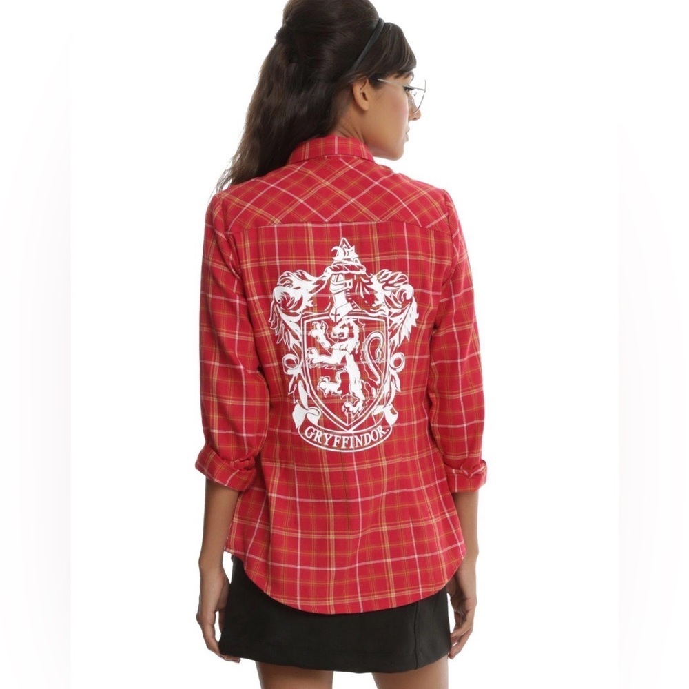 Harry Potter Hot Topic Red Plaid Gryffindor Button Collared Shirt - Women’s SM